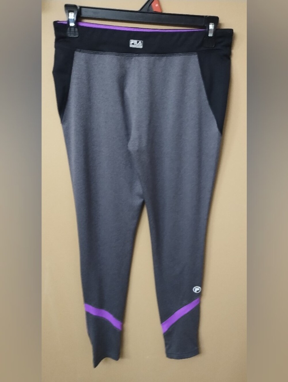 Fila Gray Leggings with Purple Accents Women's XL Cat2